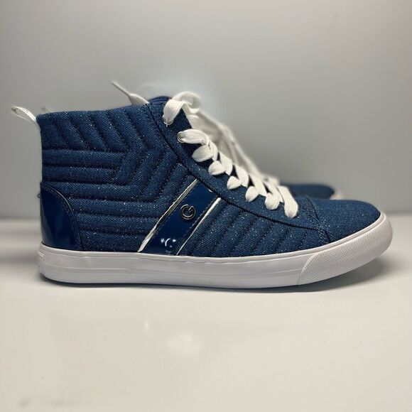 G By Guess GBG Women’s High Top Lace Up Sneakers Sparkle Denim Upper Size 9M - Picture 2 of 11